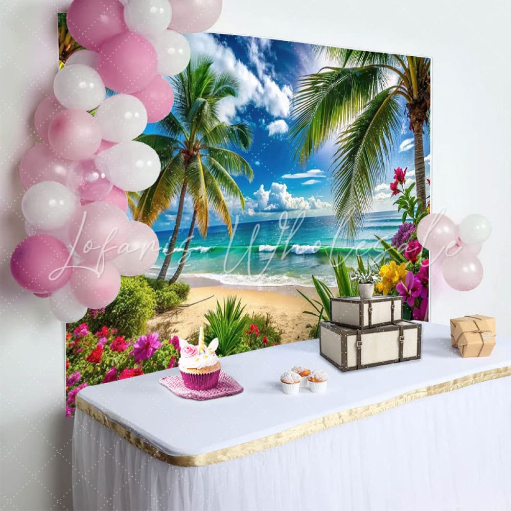 Tropical Palm Summer Hawaiian Beach Photography Backdrop