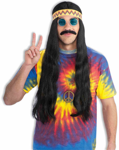 Hippie Dude Wig With Headband Black