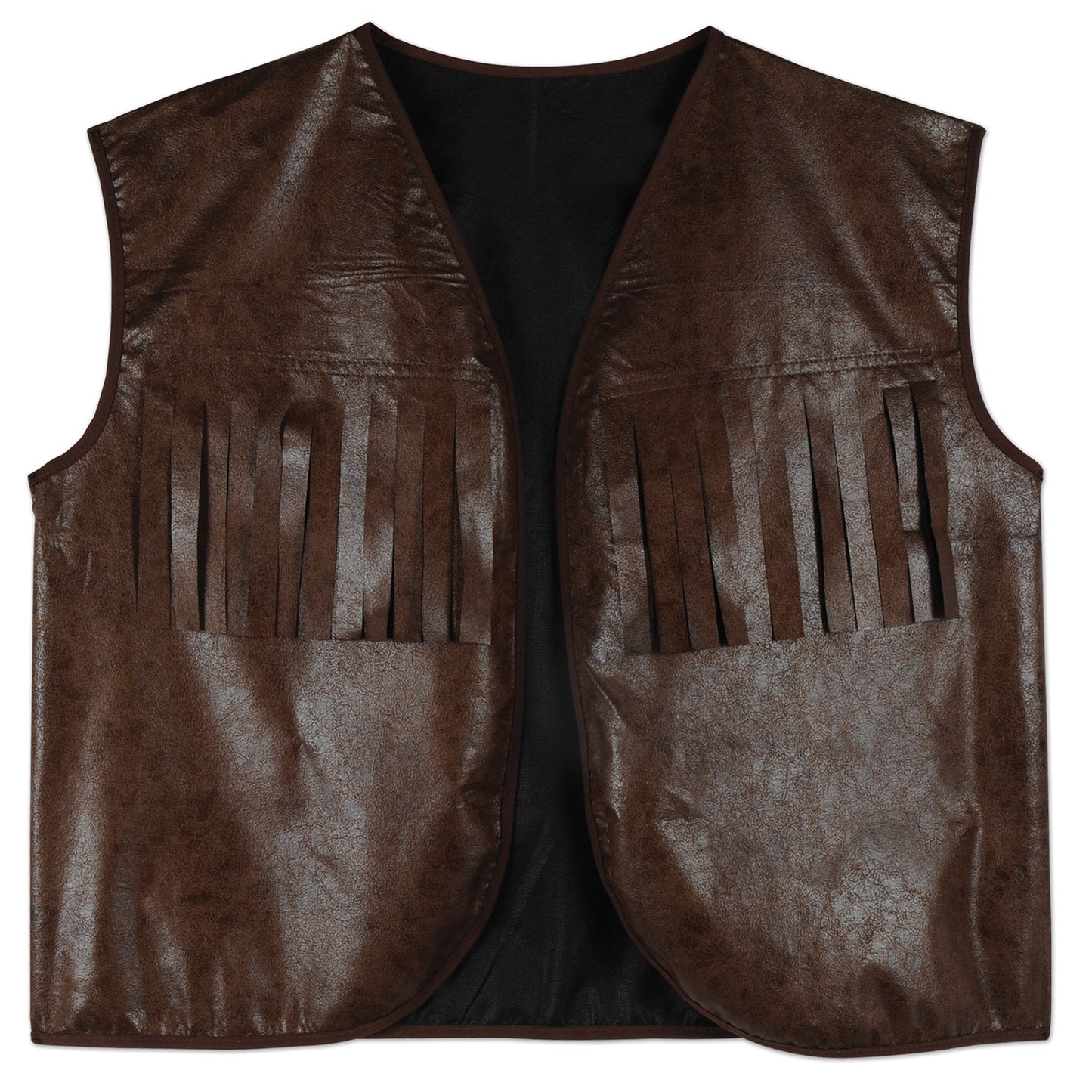 Faux Brown Leather Cowboy Vest w/Fringe