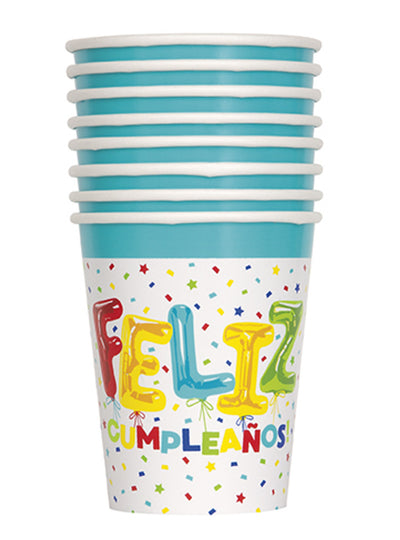 Vasos Feliz Cumpleaños Confetti 9oz (x8u)