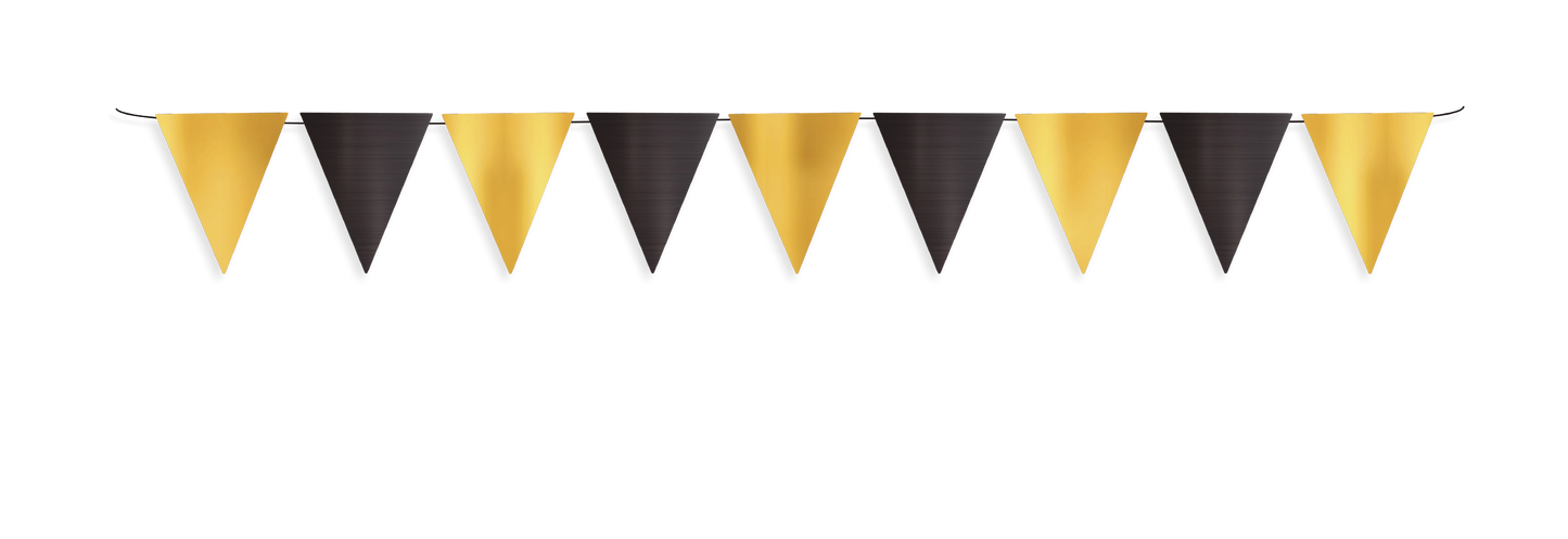 BANDERIN METALIZADO TRIANGULO NEGRO GOLD