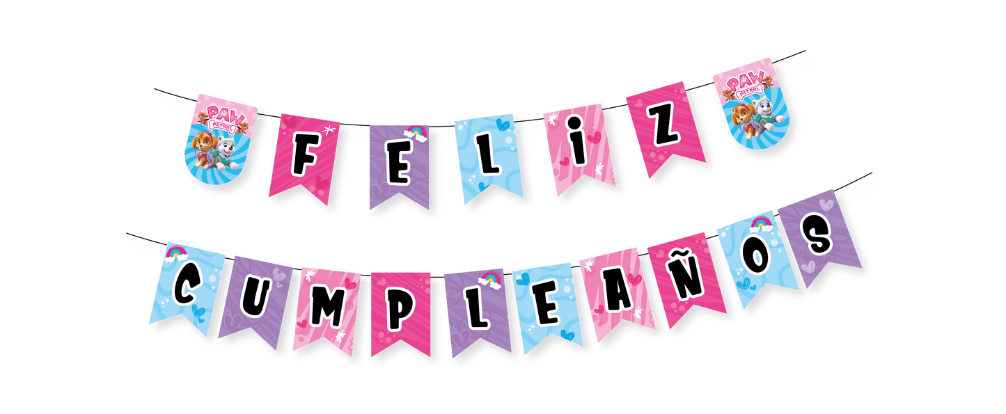 Banderín “Feliz Cumpleaños” Paw Patrol Niña (x1u)
