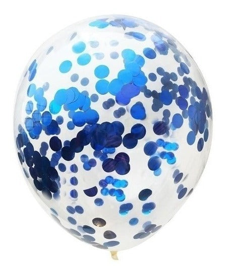 Globos Latex  transparentes con Confetti Azul Real