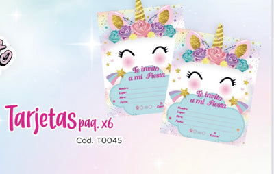 TARJETA X 6 UD UNICORNIO ADULTO