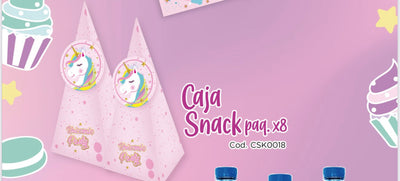 CAJA SNACKS X8 UD UNICORNIO INFANTIL