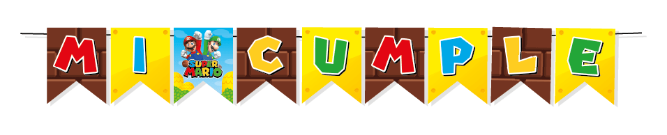 Mario Bros Banderín "Mi Cumple" (x1u)