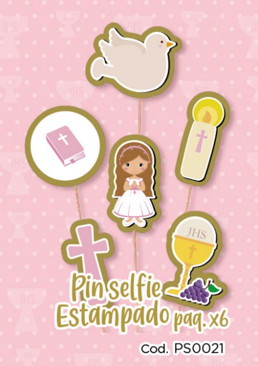 PIN SELFIE X6 UD ESTAMPADO PRIMERA COMUNION NIÑA