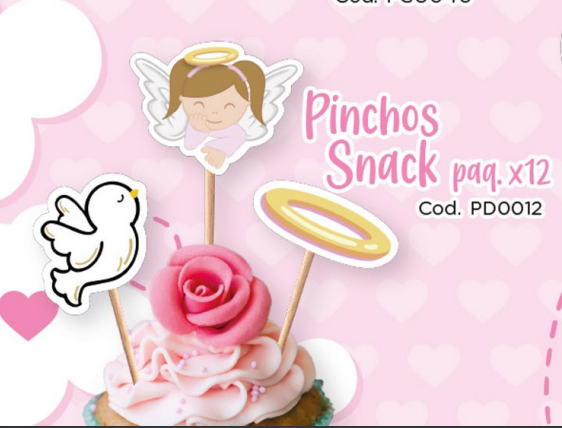 PALILLOS DECORADORES CUPCAKE X12 UD MI BAUTIZO NIÑA