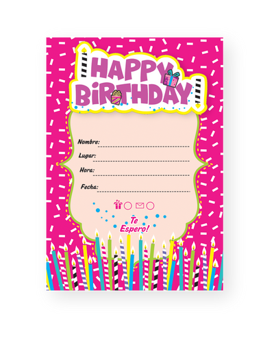Invitaciones Happy Birthday Neon Rosa 12pcs