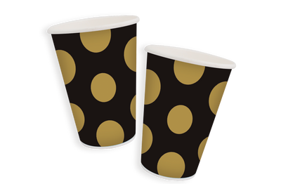 Vasos Polka Negro y Dorado 8ct