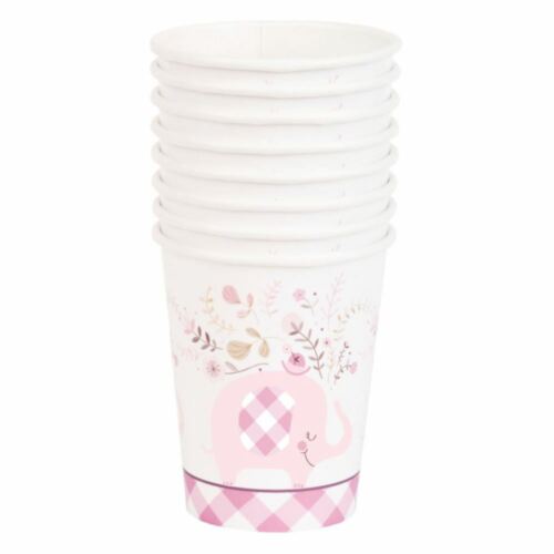 Floral Pink Elephant Cups 9oz (x8u)