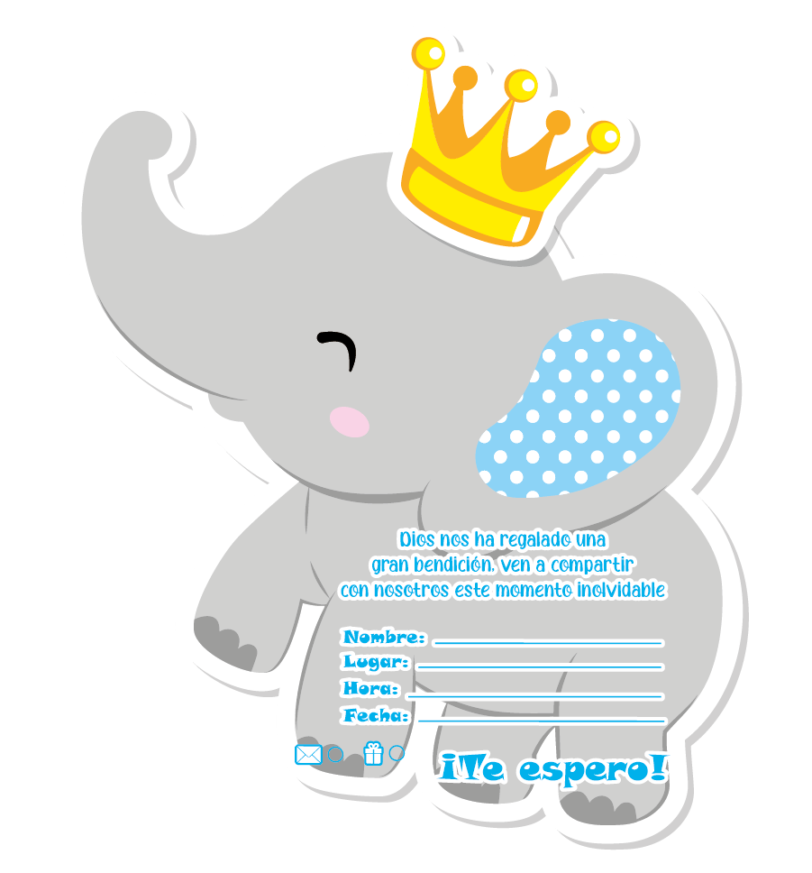TARJETA X 6 UD BABYSHOWER PAÑAL ELEFANTE NIÑO