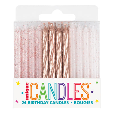 Spiral Candles Glitter Rose Gold 24pcs