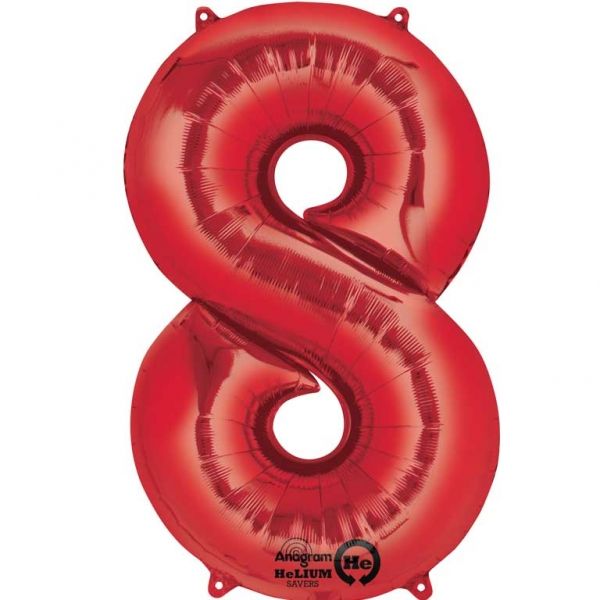 Number #8 Supershape Balloon 34" Metallic Red
