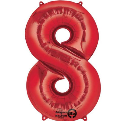 Number #8 Supershape Balloon 34" Metallic Red