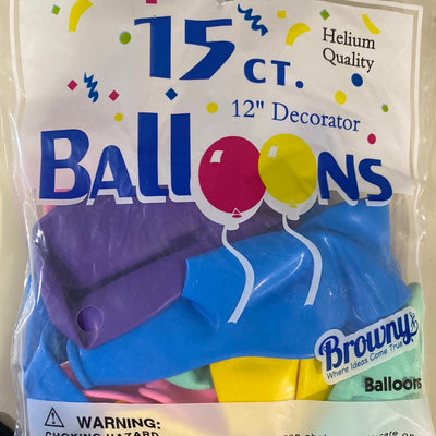 Browny Latex Balloons 12" Assorted Pastel 15pcs