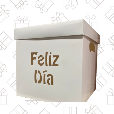 Caja Empaque Regalo con Tapa FELIZ DIA (BLANCO) Eco Amigable Granel