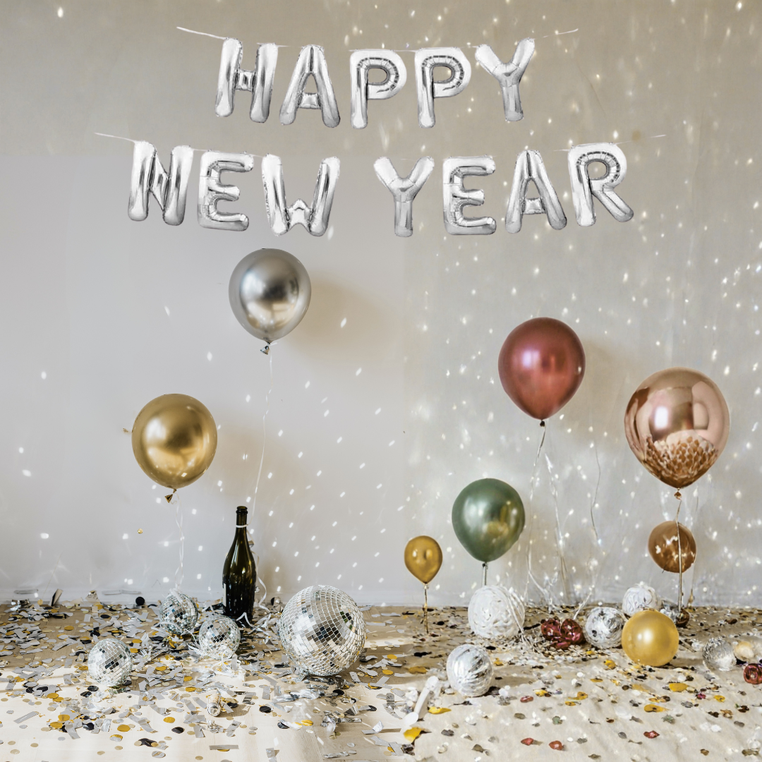 Happy New Year Balloon Streamer - Silver