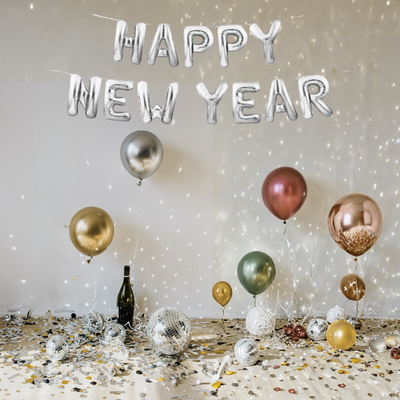 Happy New Year Balloon Streamer - Silver