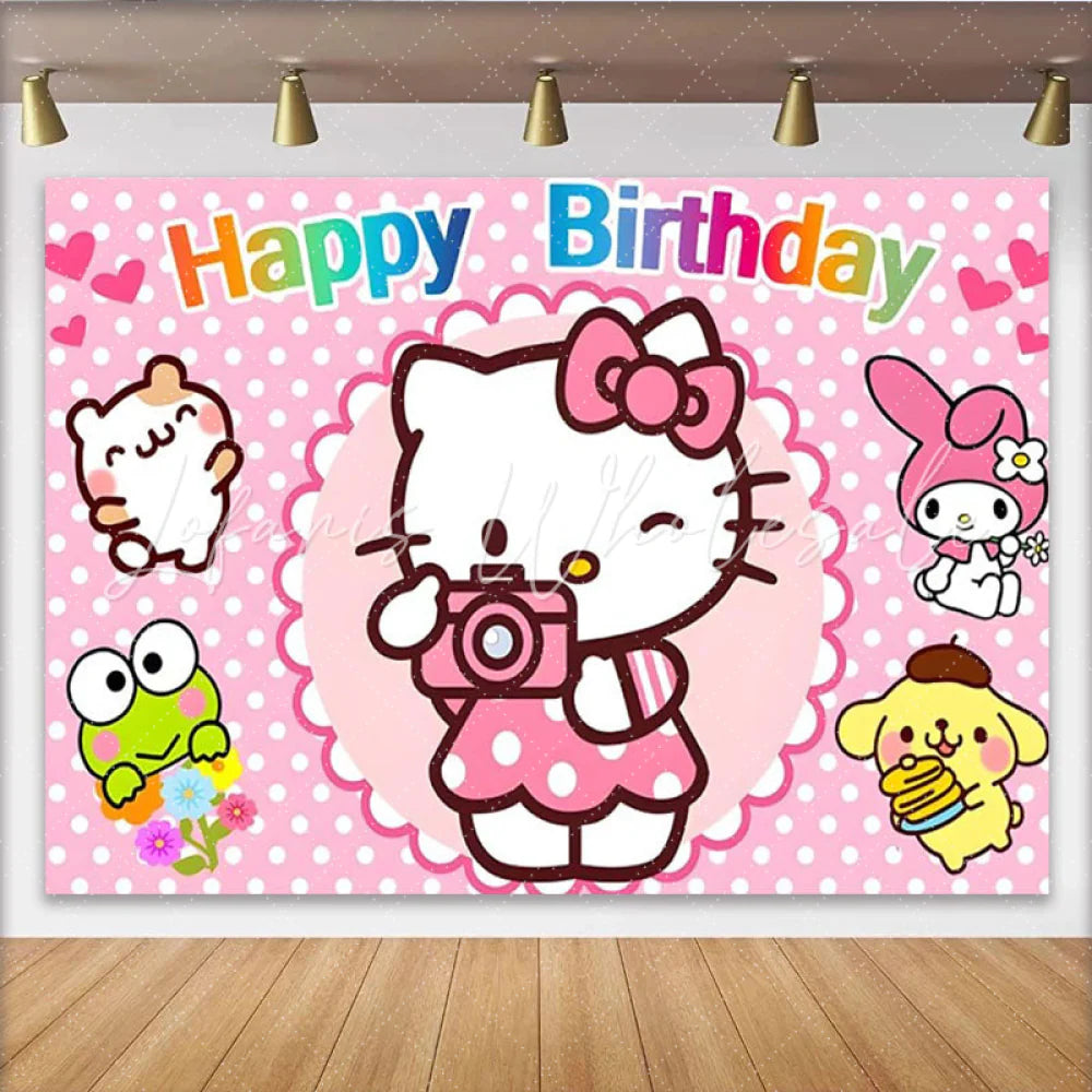 Backdrop Cute Hello Kitty Friends Happy Birthday