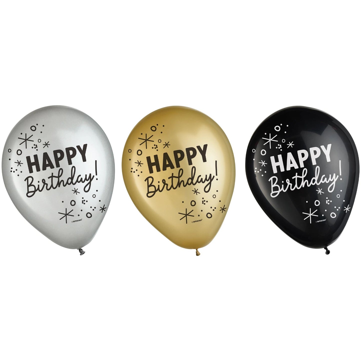 Happy Birthday" Printed Balloons - Black, Silver, Gold