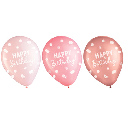Happy Birthday" Printed Balloons - Rose Gold (x15u)