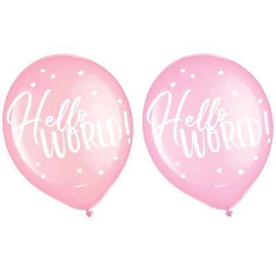 Hello World Girl Latex Balloons Rosa