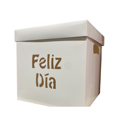 Caja Empaque Regalo con Tapa FELIZ DIA (BLANCO) Eco Amigable Granel