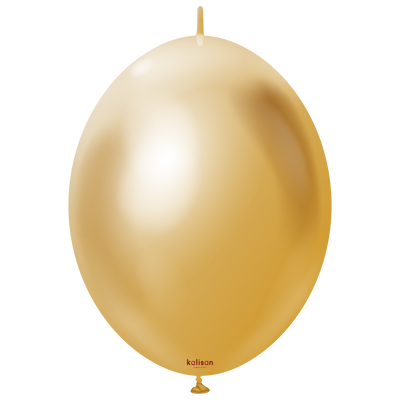 12" Kalisan Brand Linking Latex Balloons K-Link Mirror Gold (50 Per Bag)