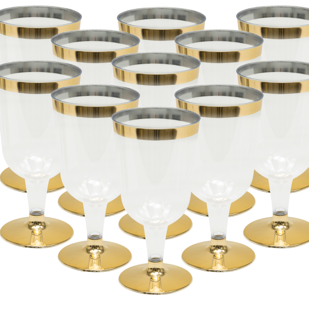 Copas Vino Plásticas con borde metálico (x12u)