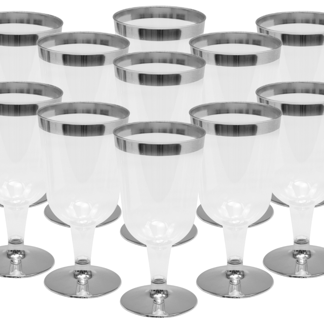 Copas Vino Plásticas con borde metálico (x12u)