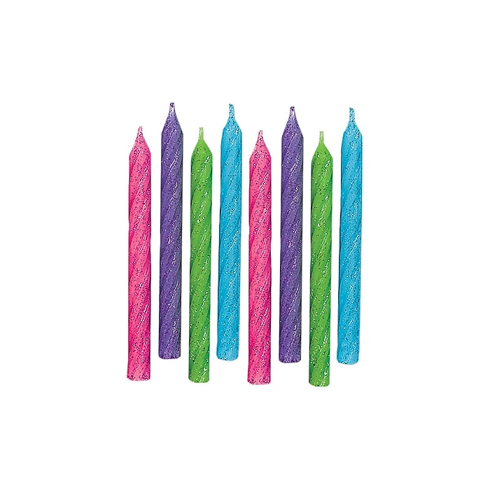 Candles Large Glitter Spiral Brights Color Mix (x24u)