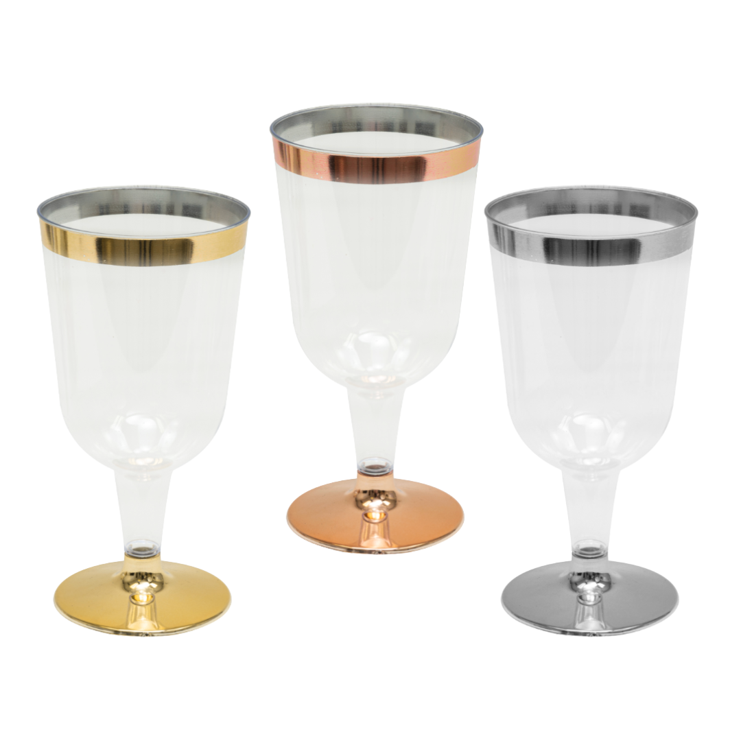 Copas Vino Plásticas con borde metálico (x12u)