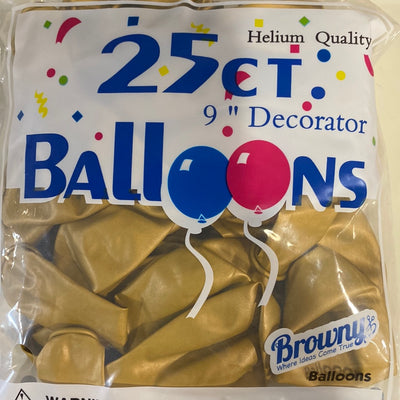 Browny Latex Balloons 9" Chrome Gold 25pcs
