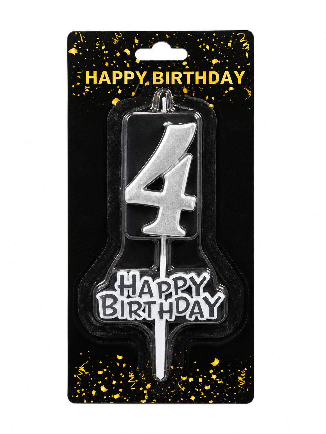 Happy Birthday Candle with Numbers Silver and Gold