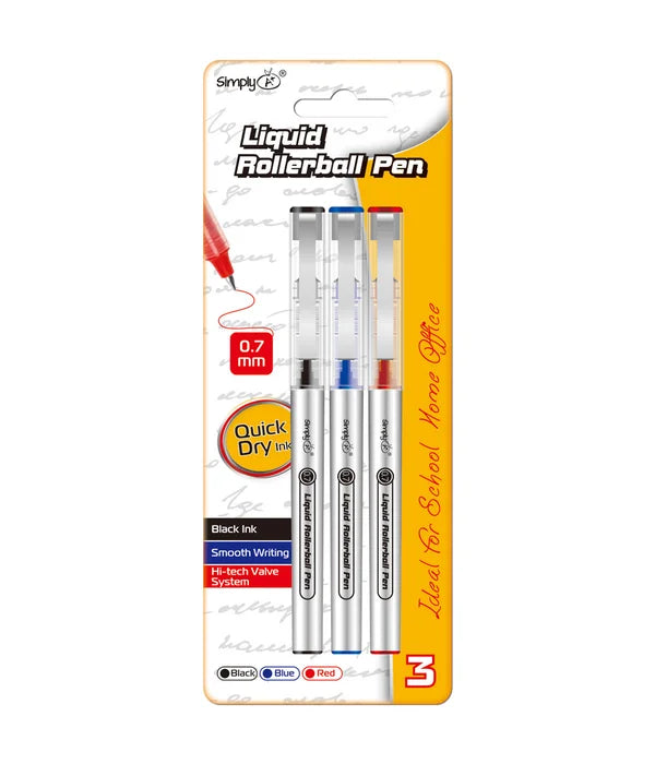 Liquid Roller Ball Pens Black, Blue and Red Ink 3ct