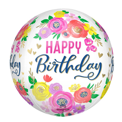 Happy Birthday Flowers Orbz Balloon 16”