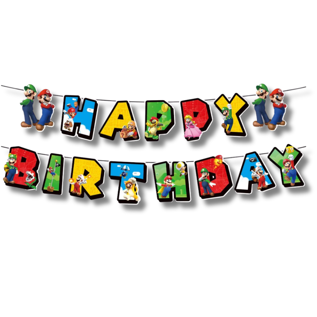 Banner "Happy Birthday" Mario Bros (x1u)