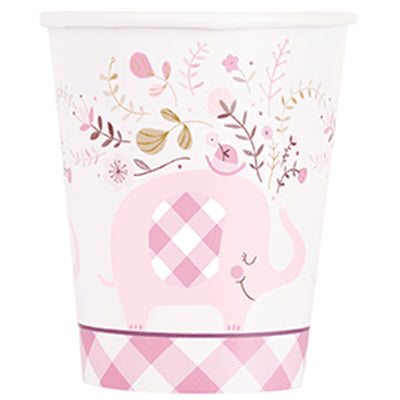 Floral Pink Elephant Cups 9oz (x8u)