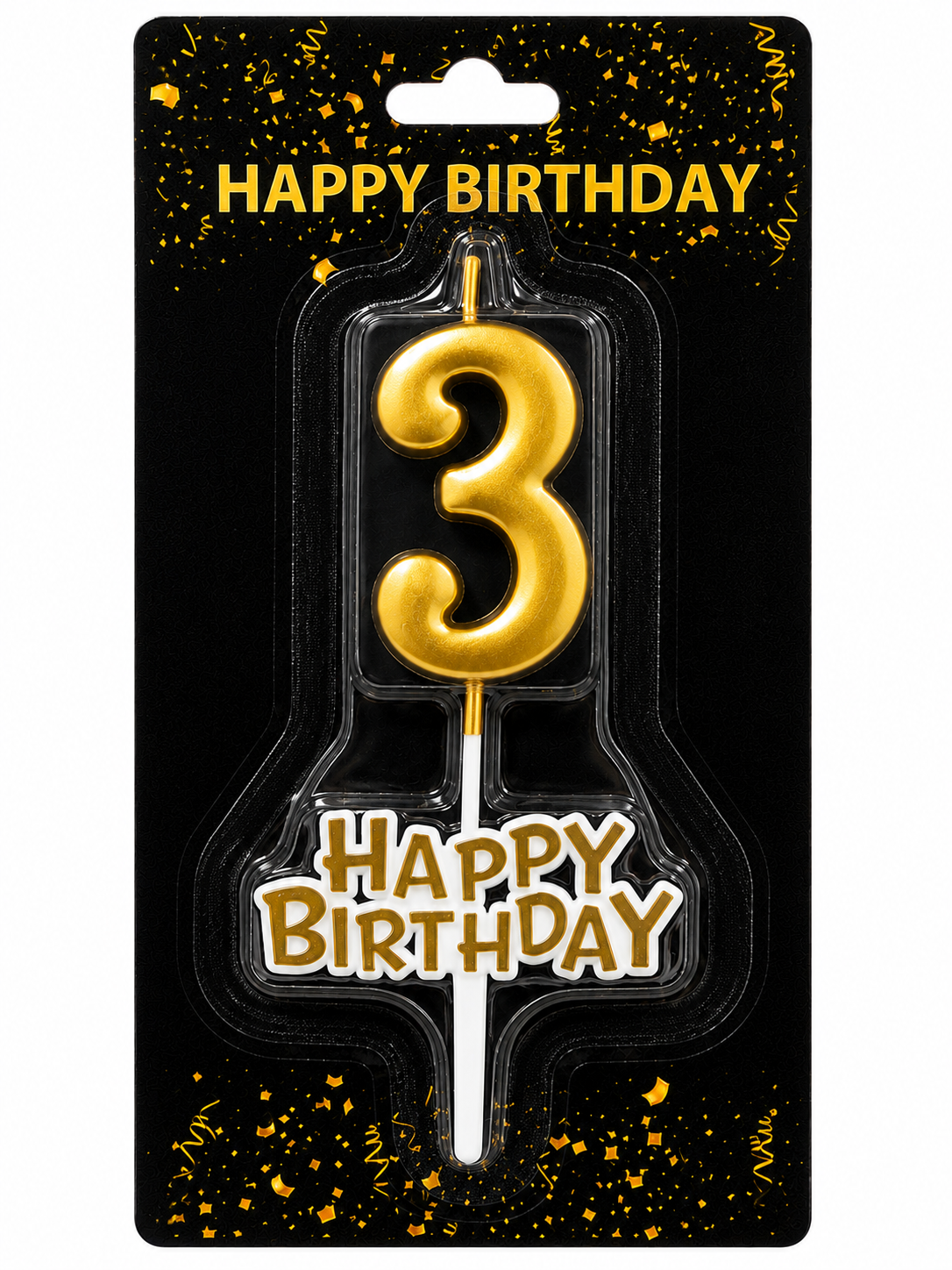 Happy Birthday Candle with Numbers Silver and Gold