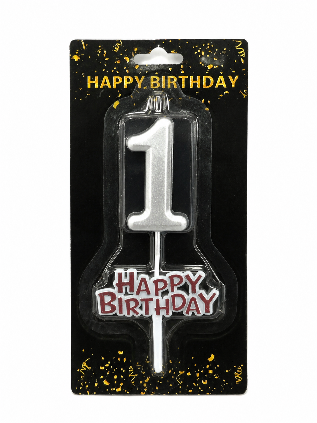 Happy Birthday Candle with Numbers Silver and Gold