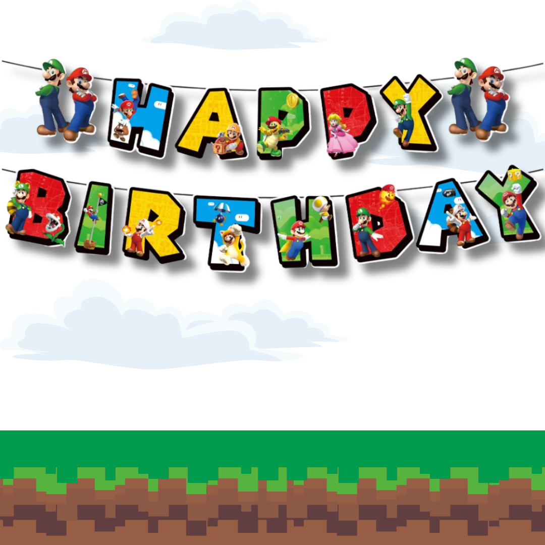 Banner "Happy Birthday" Mario Bros (x1u)