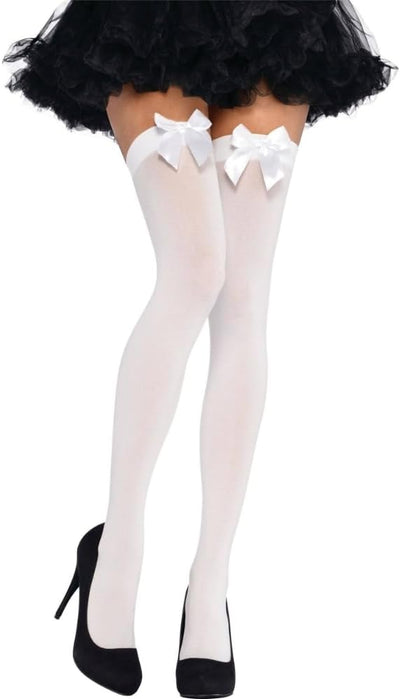 White Thigh Highs Satin Bow