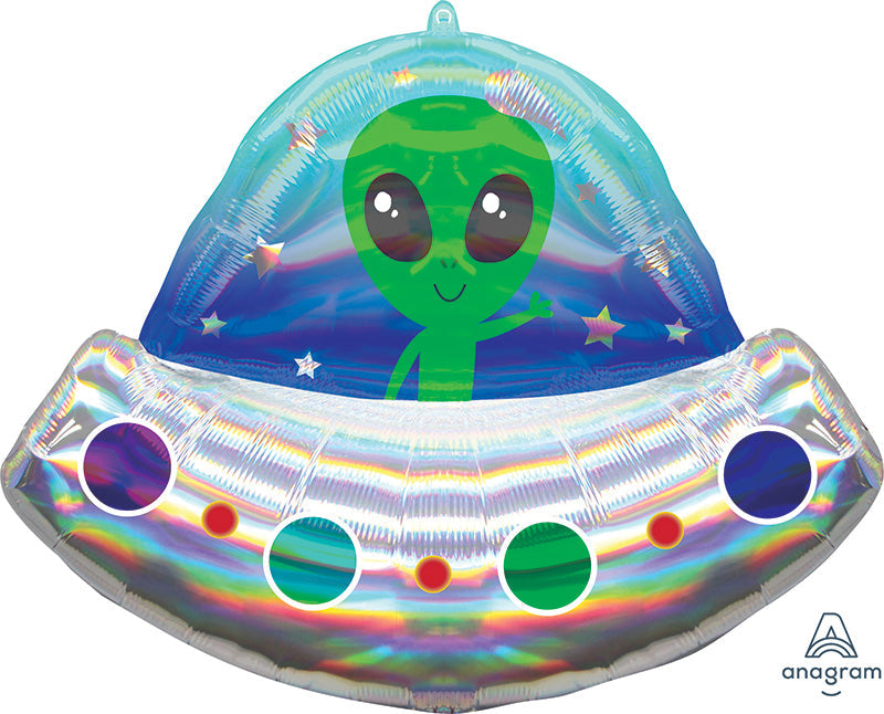 Alien Space Ship Iredescent Holographic Foil Balloons 28"