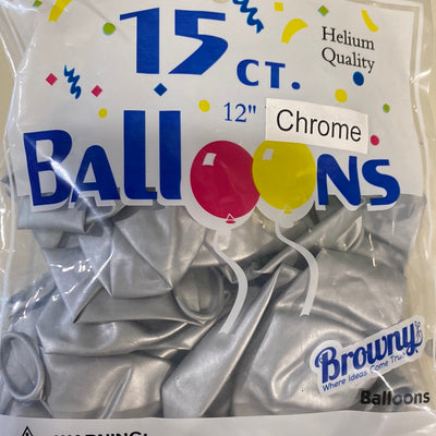 Browny Latex Balloons 12" Chrome Silver 15pcs