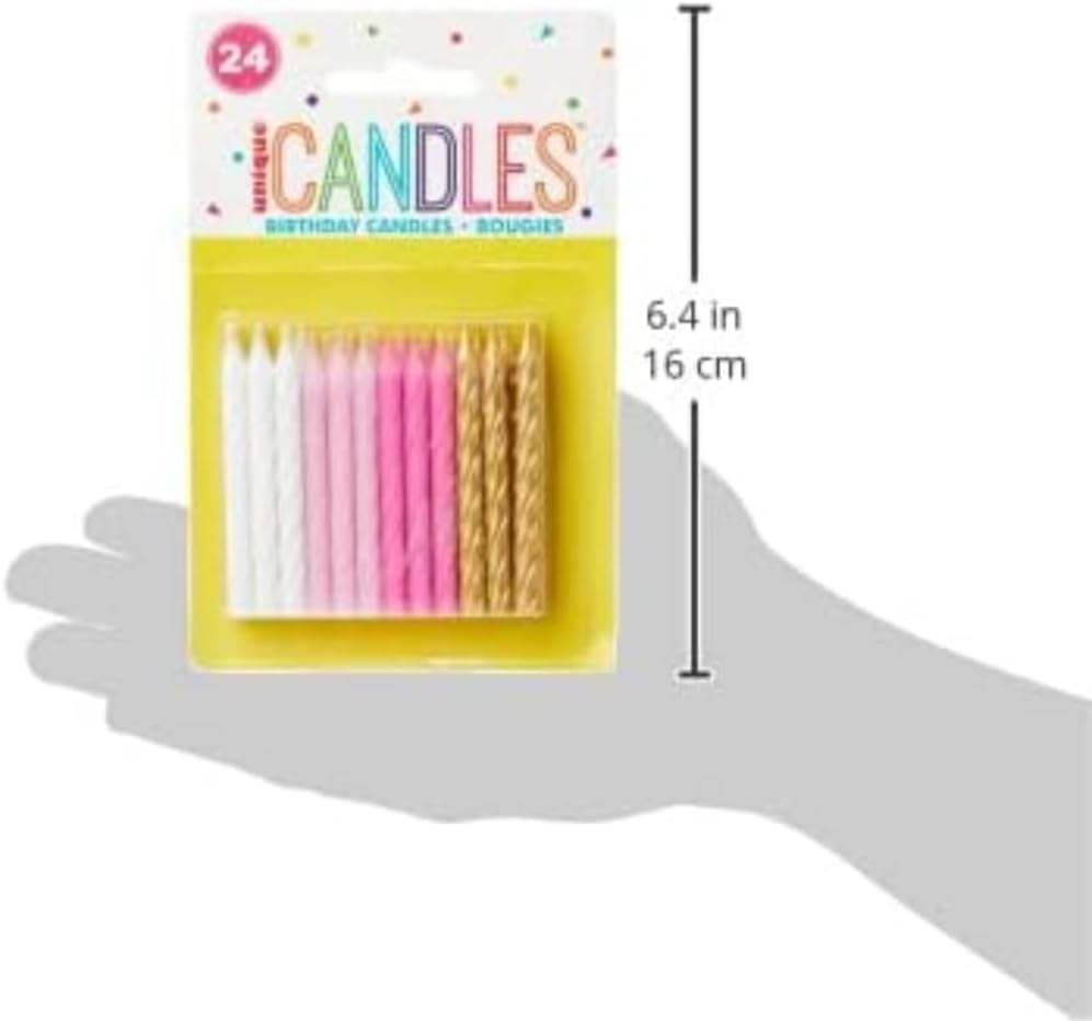 Pink, White & Gold Spiral Candles (x24u)