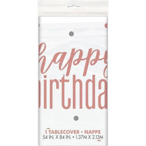 Happy Birthday Rose Gold Dots Tablecover 54in x 84in