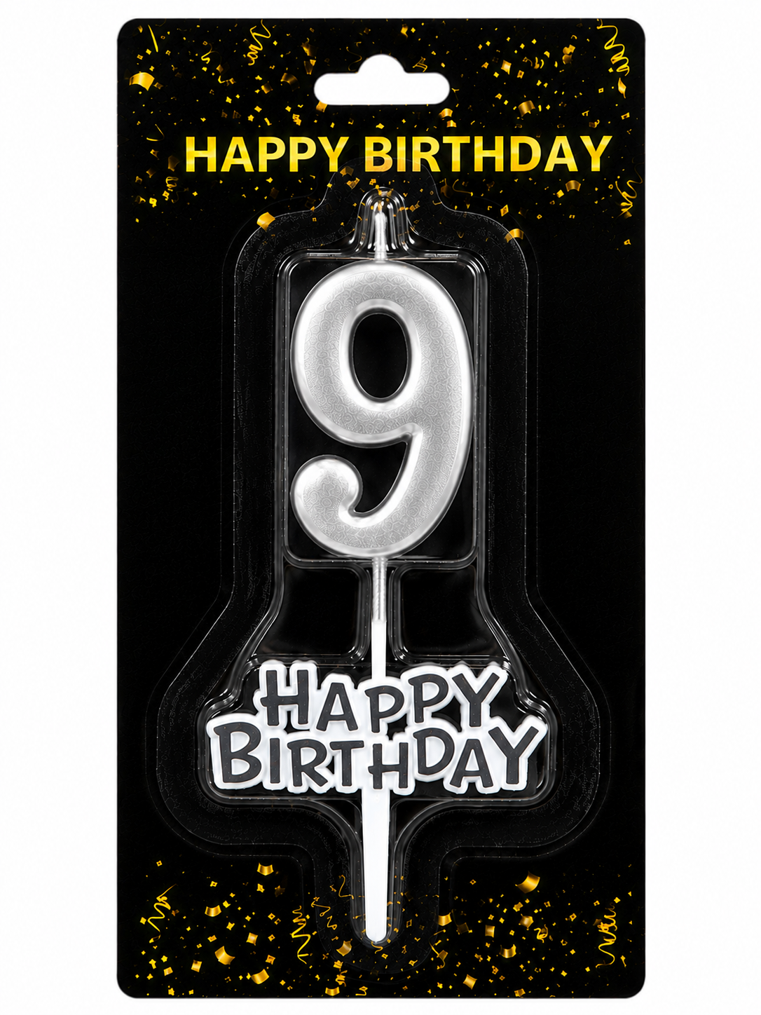 Happy Birthday Candle with Numbers Silver and Gold