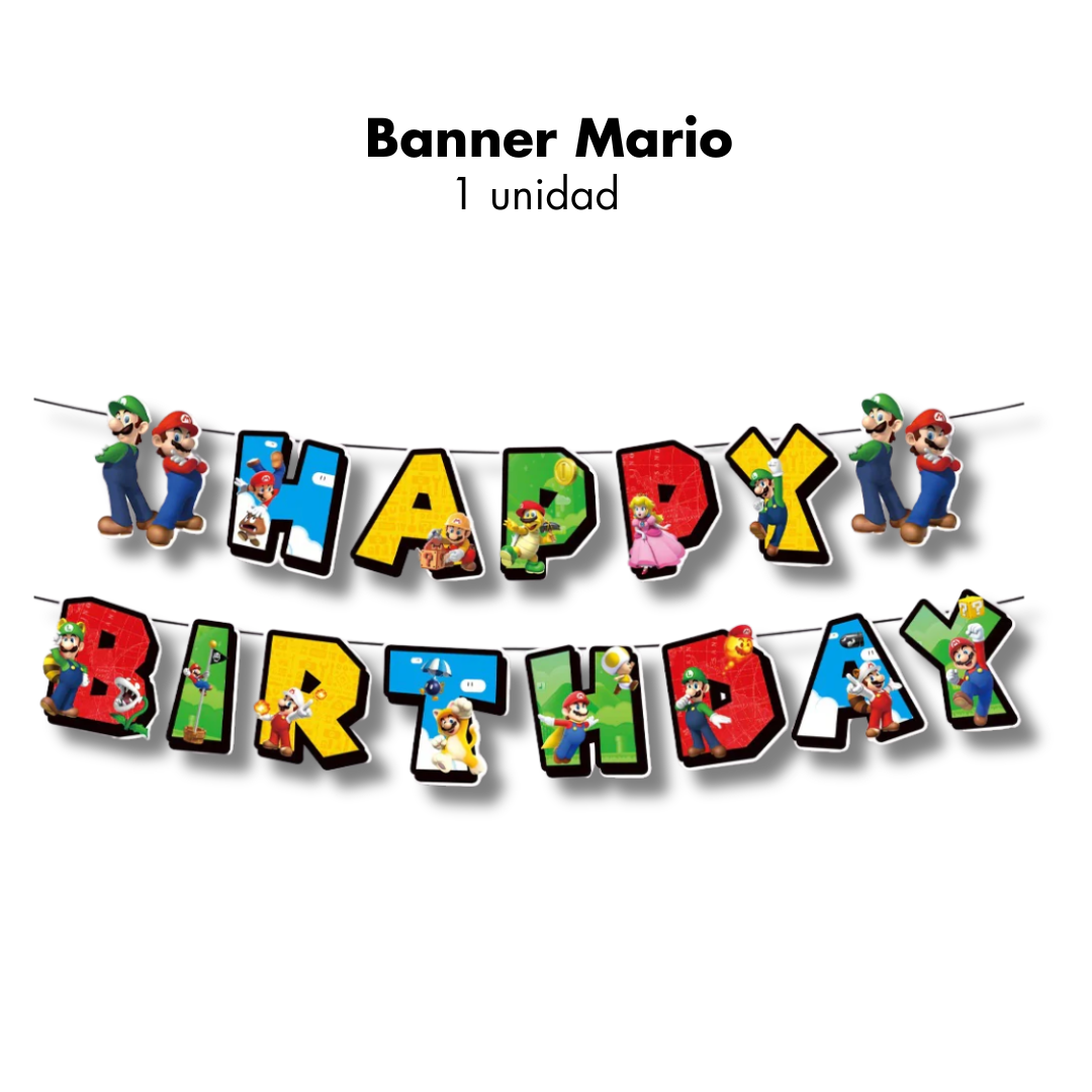 Banner "Happy Birthday" Mario Bros (x1u)