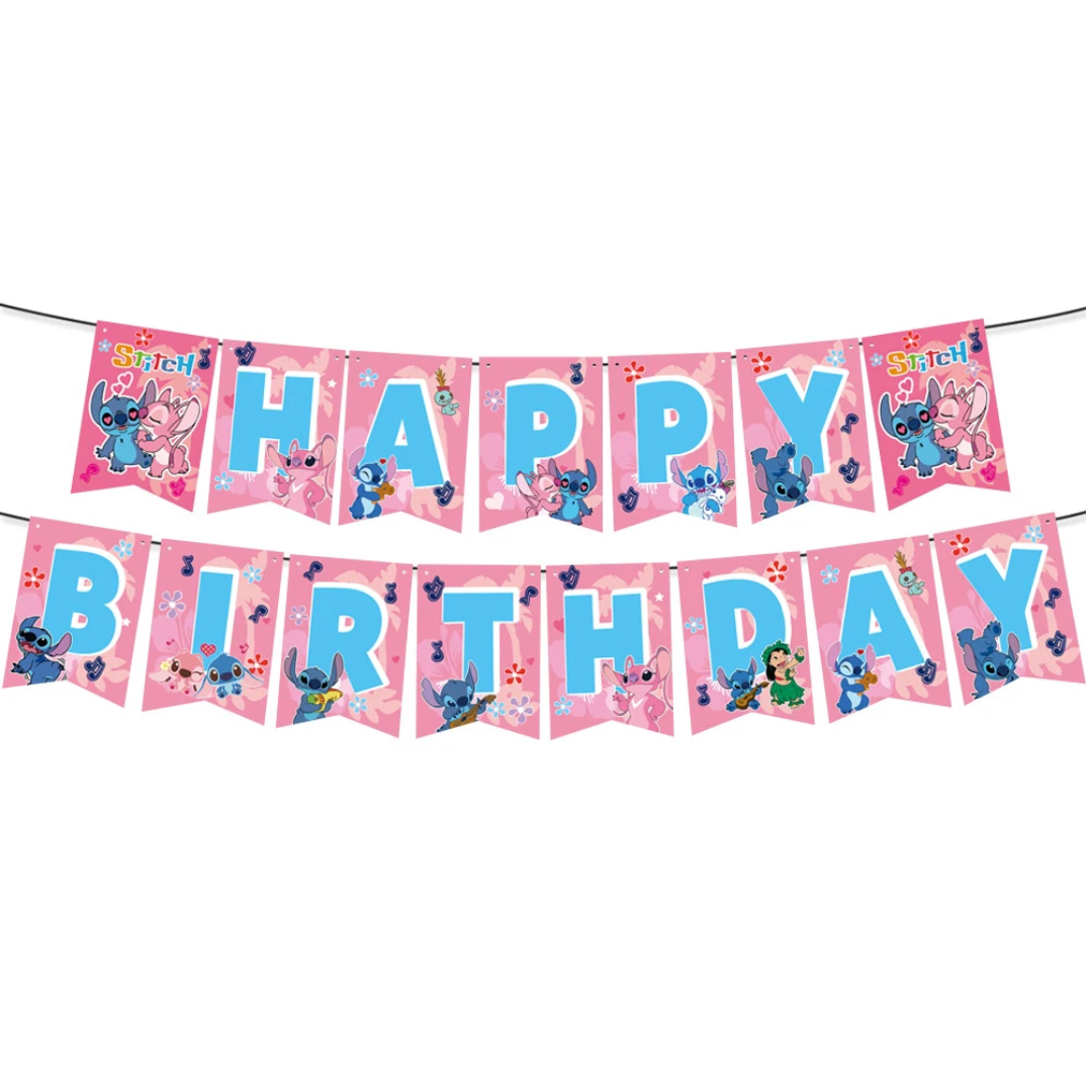 Stitch y Angel Happy Birthday Banner (x1u)